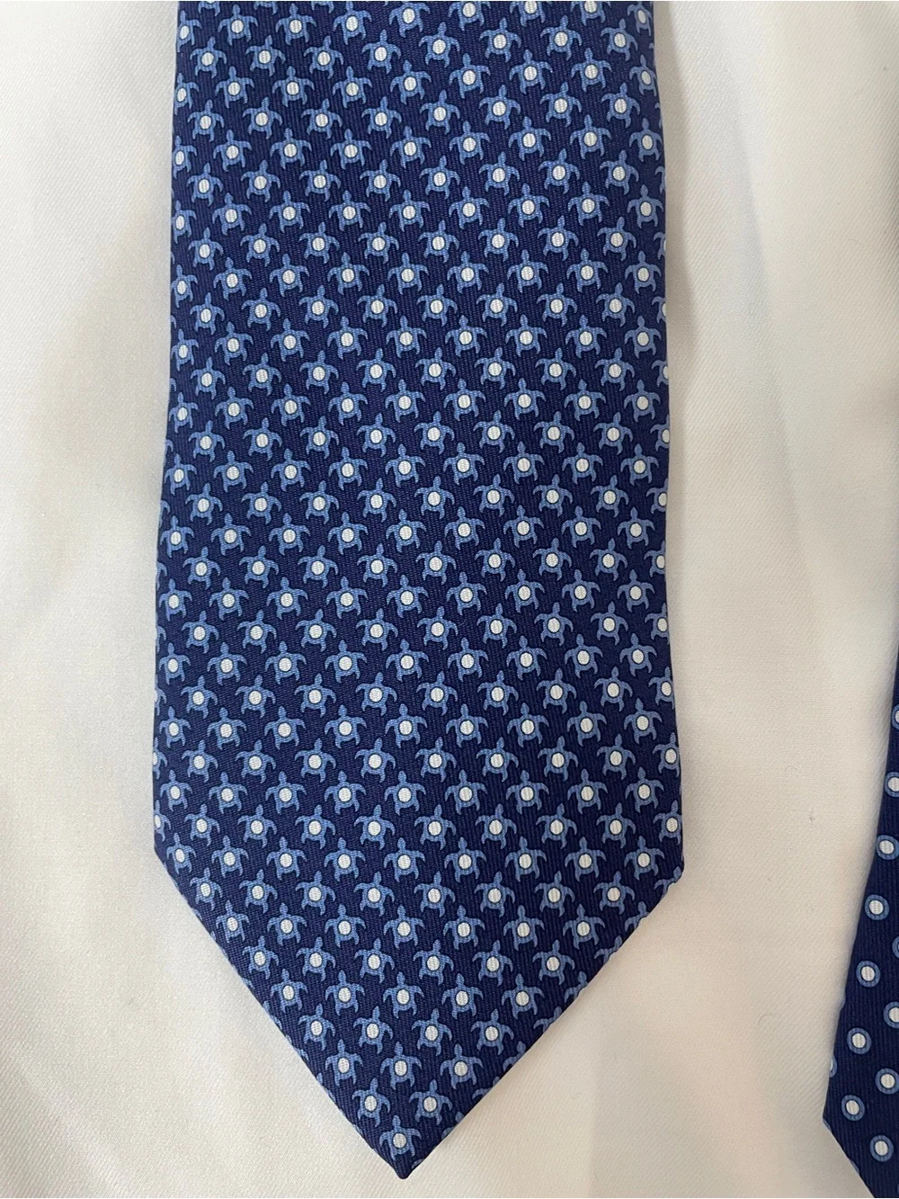 Hermes 100% Silk Navy Blue Tie Turtle “Tortue Pois” Pattern 625811 IA